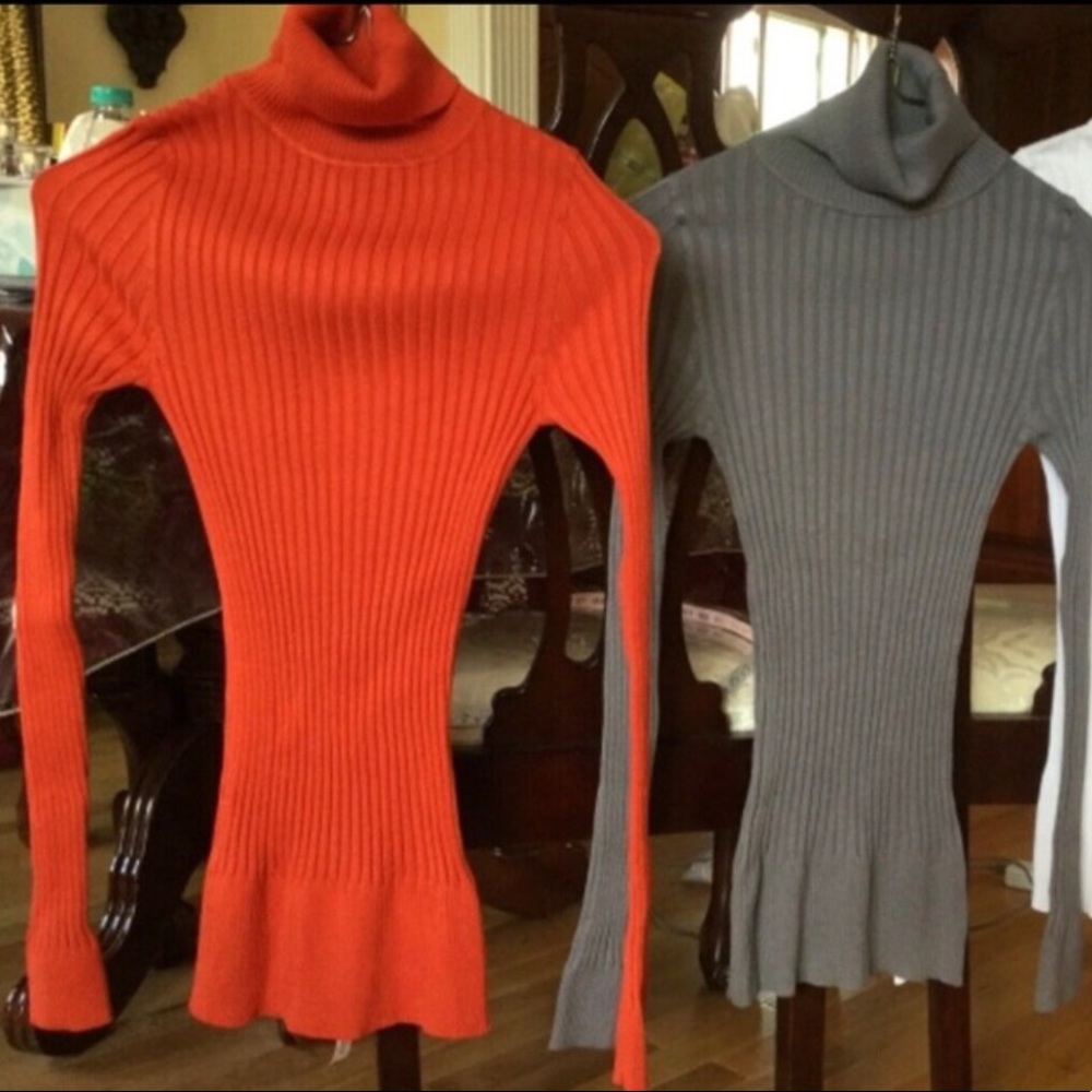 Body Central WIDE RIBBED TURTLENECK SWEATER, Orange, S
